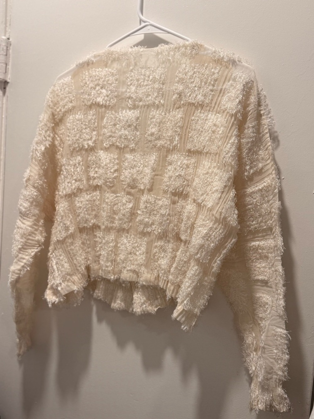 BEAUTIFUL ISSEY MIYAKE Cream Textured V-Neck Button Cardigan - Picture 6 of 13
